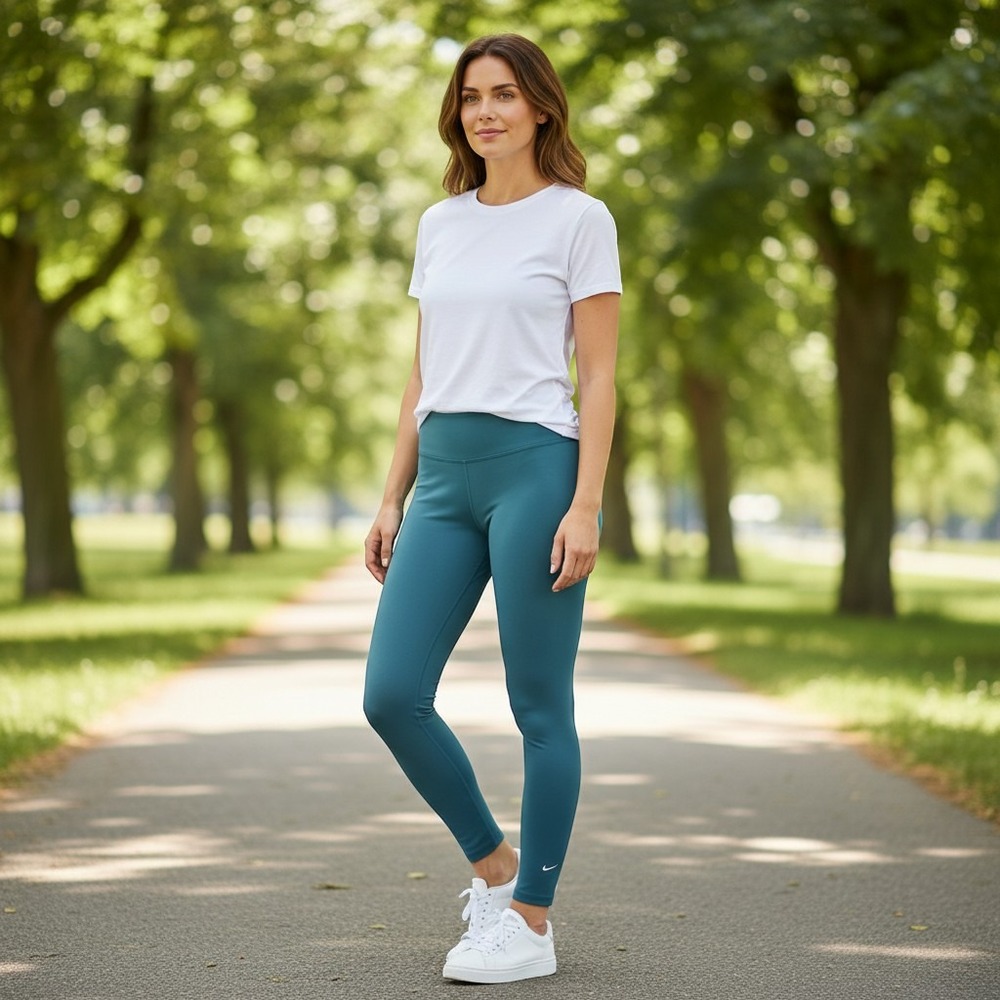 New other Nike Dri-FIT Womens Teal Blue Mid Rise Activewear Leggings Size M